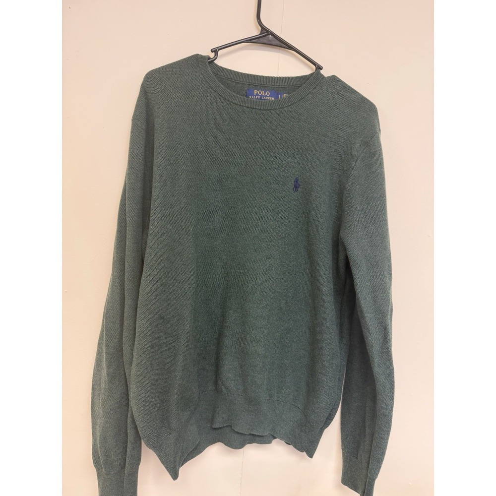 Vintage Polo Ralph Lauren Green Pullover Crew Neck Sweater Sz Large Pima Cotton